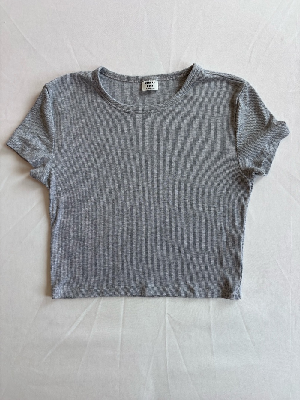 Sunday Best | Short Ribbed Crewneck Crop Tee | Grey | Size: S